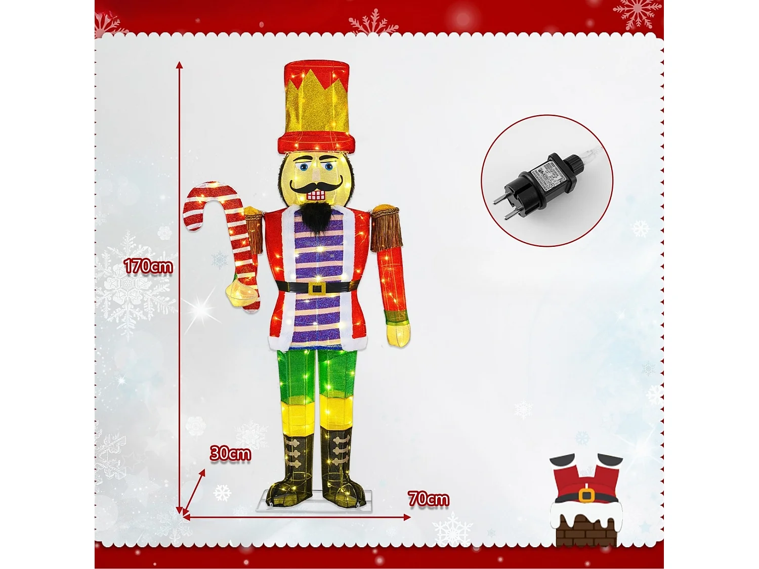 Beleuchtete Nussknacker-Figur, 170 cm, 110 LEDs – mehrfarbig