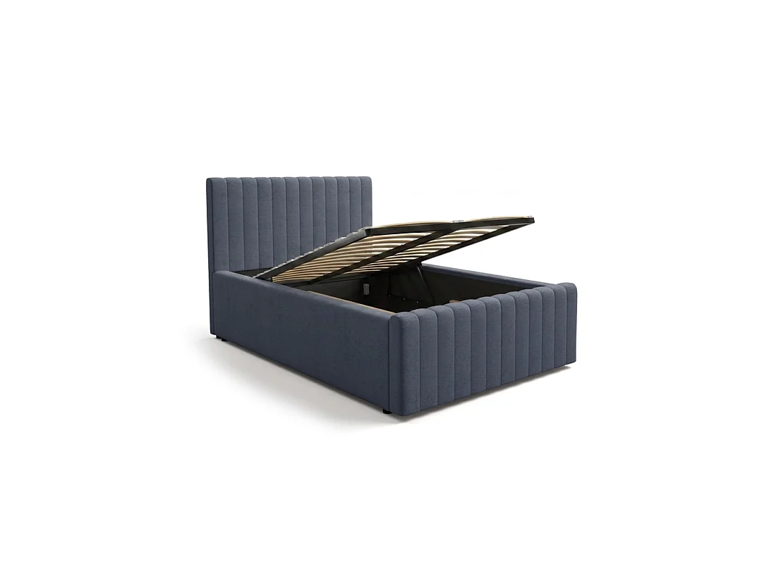 Lit coffre ELORIA 120x200 bleu ardoise avec sommier relevable