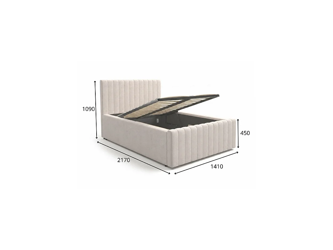 Lit coffre ELORIA 120x200 bleu ardoise avec sommier relevable