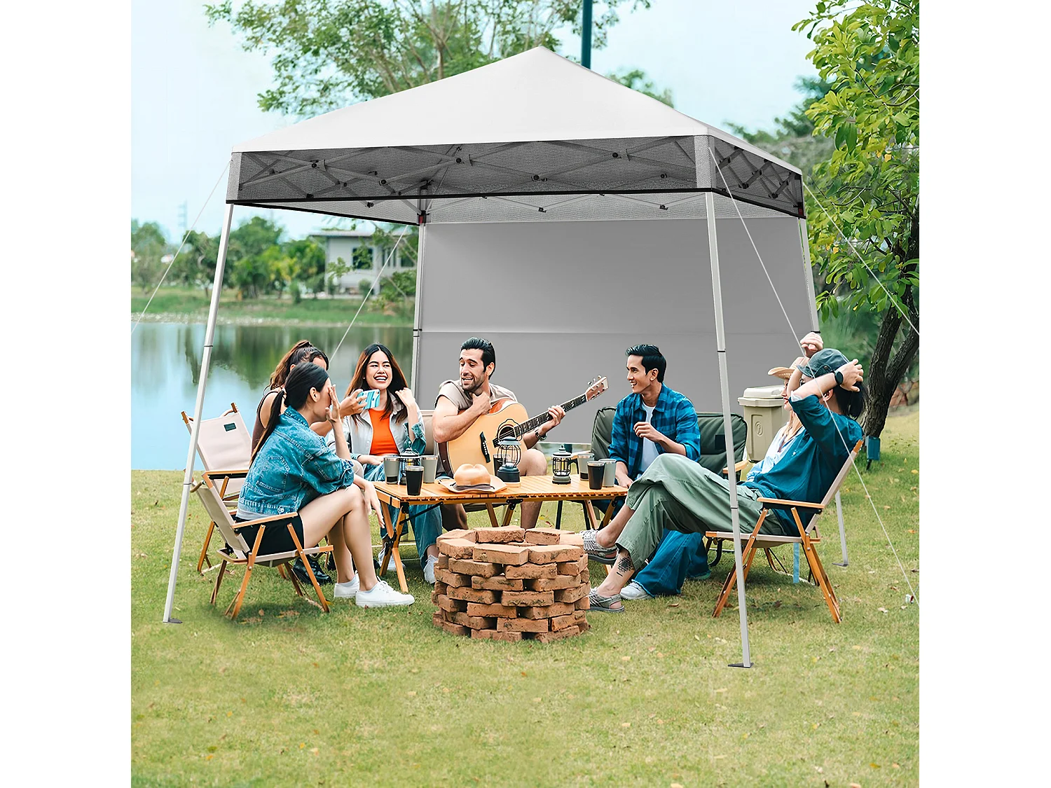 Hopfällbar paviljong – trädgårdstält med väska, vit, 180 × 180 cm