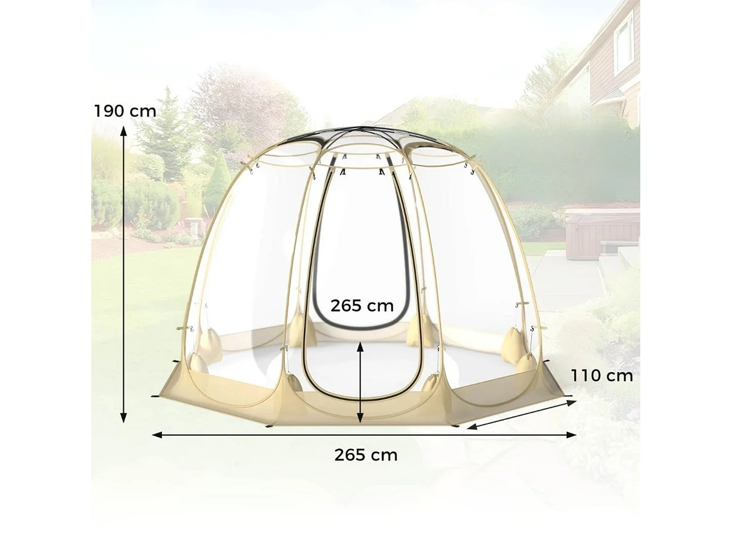Tenda da giardino rotonda trasparente, 265 x 265 cm