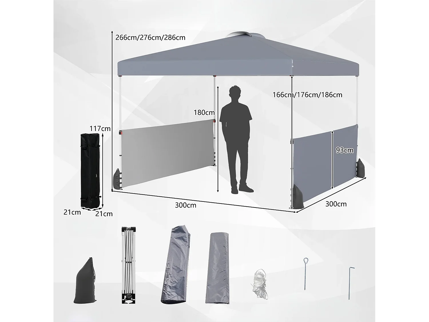 Padiglione pieghevole con 2 pareti laterali Tenda da giardino 300 x 300 cm