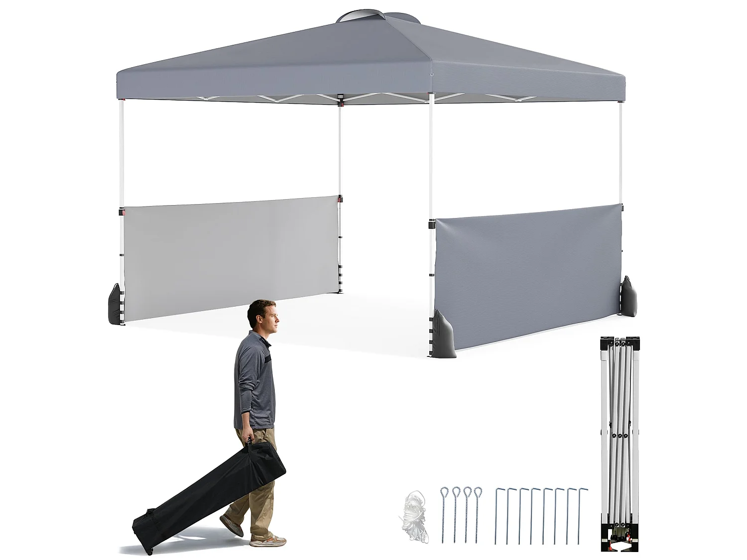Padiglione pieghevole con 2 pareti laterali Tenda da giardino 300 x 300 cm