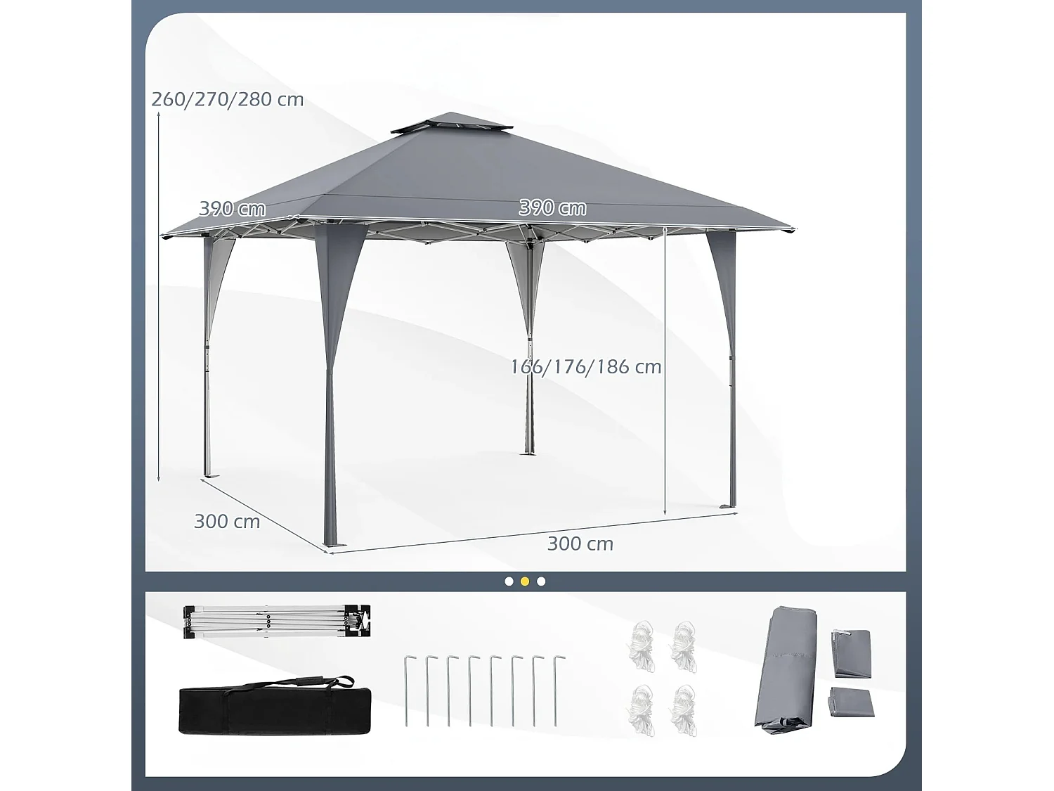 Gazebo da giardino con doppio tetto Tenda da giardino 390 x 390 cm