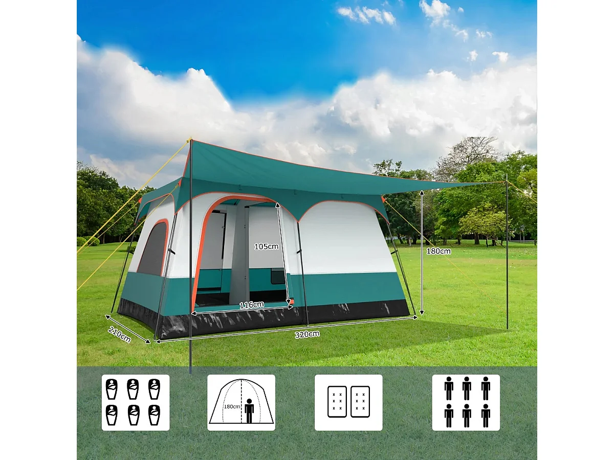 Tenda da campeggio con tenda da sole, a 2 vani, con borsa da trasporto