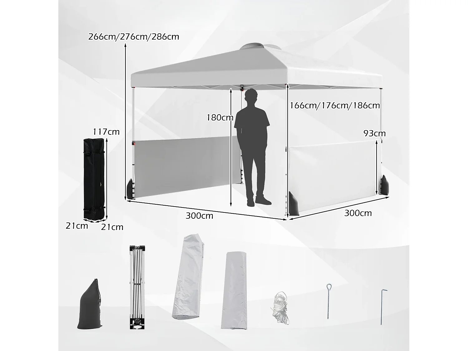 Pavillon pliable à 2 parois latérales Tente de jardin 3 x 3 m blanche