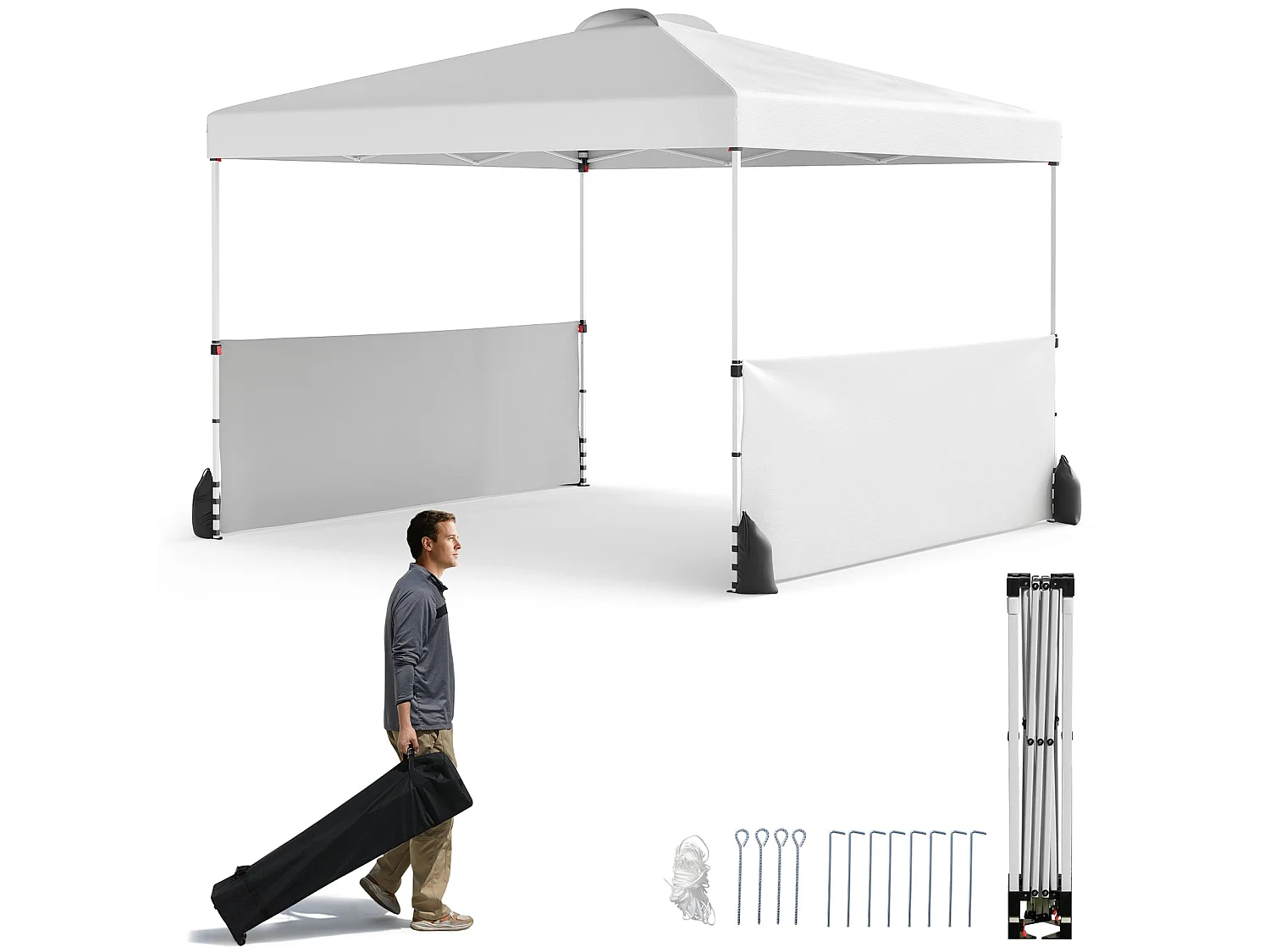 Pavillon pliable à 2 parois latérales Tente de jardin 3 x 3 m blanche