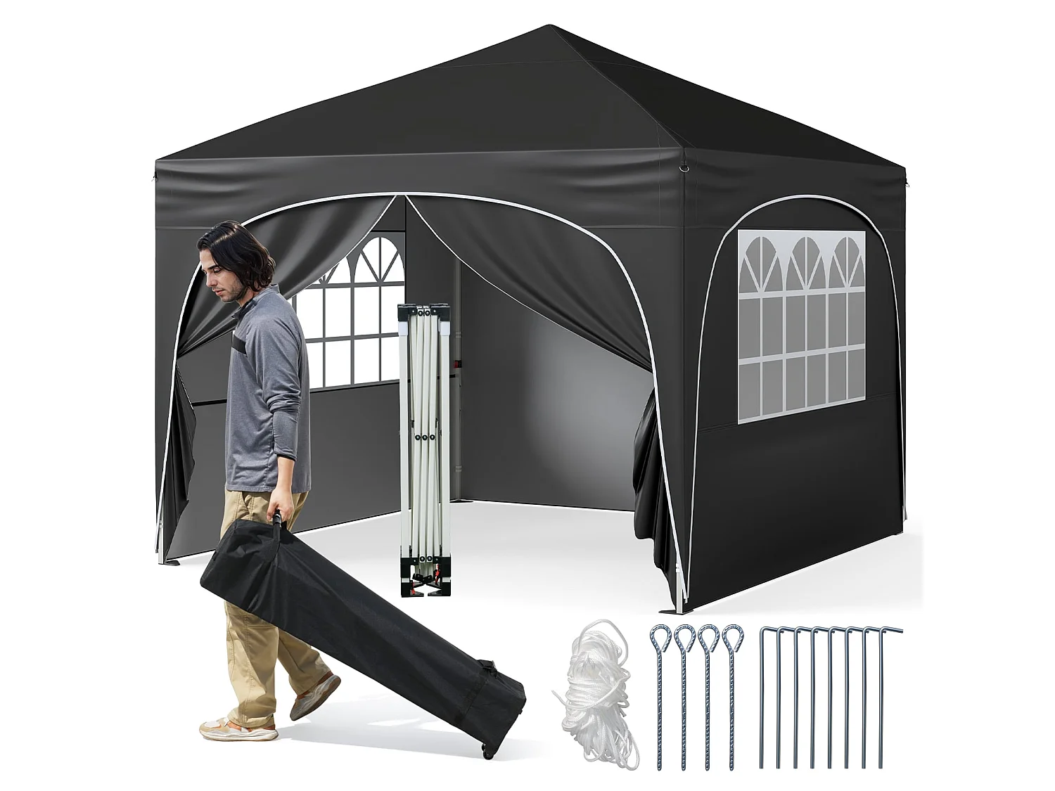 Trädgårdspaviljong Trädgårdstält Festpaviljong 300 x 300 x 286 cm
