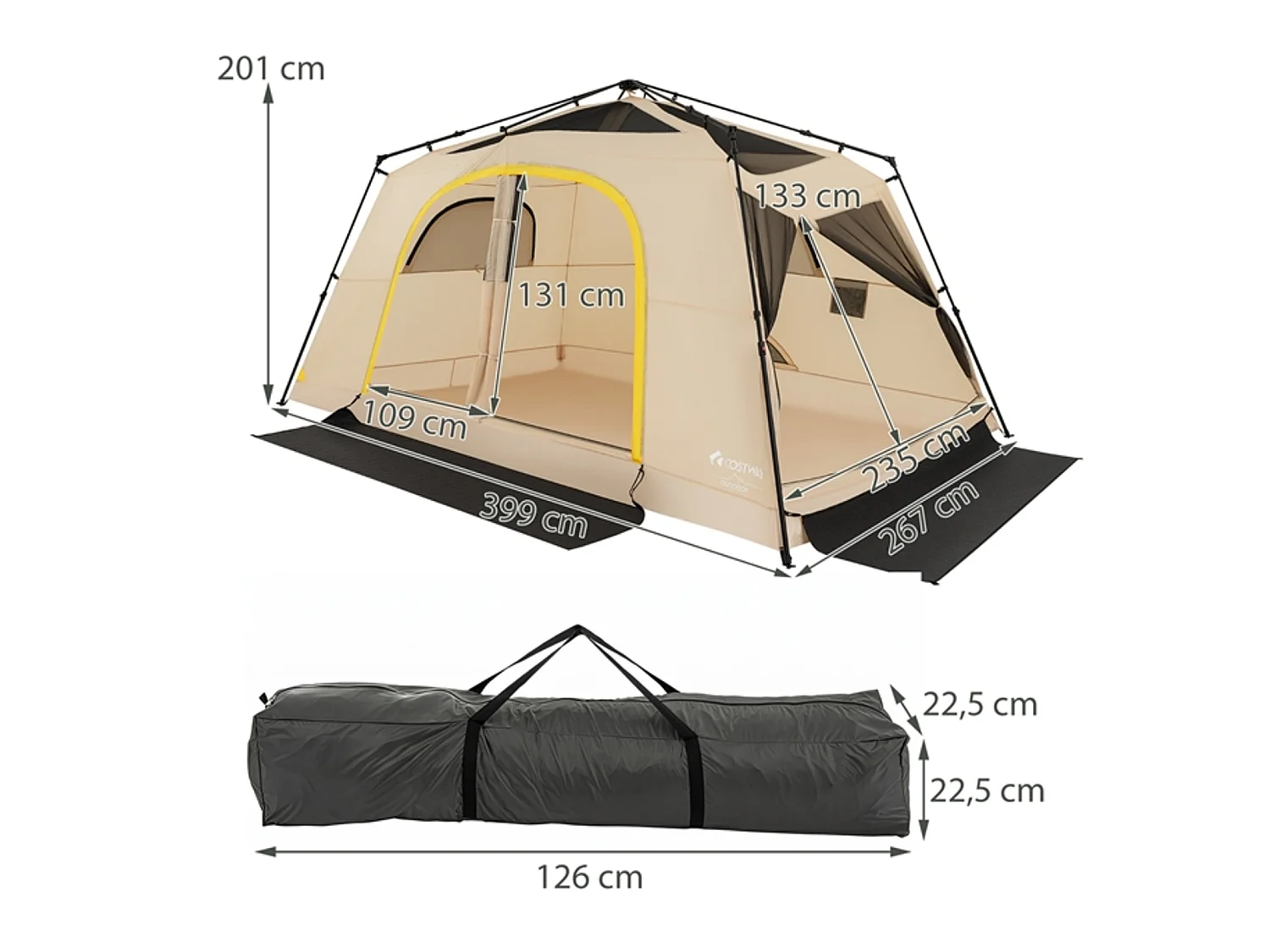 Tenda da campeggio per 10 persone Tenda da campeggio 399 x 267 x 201 cm