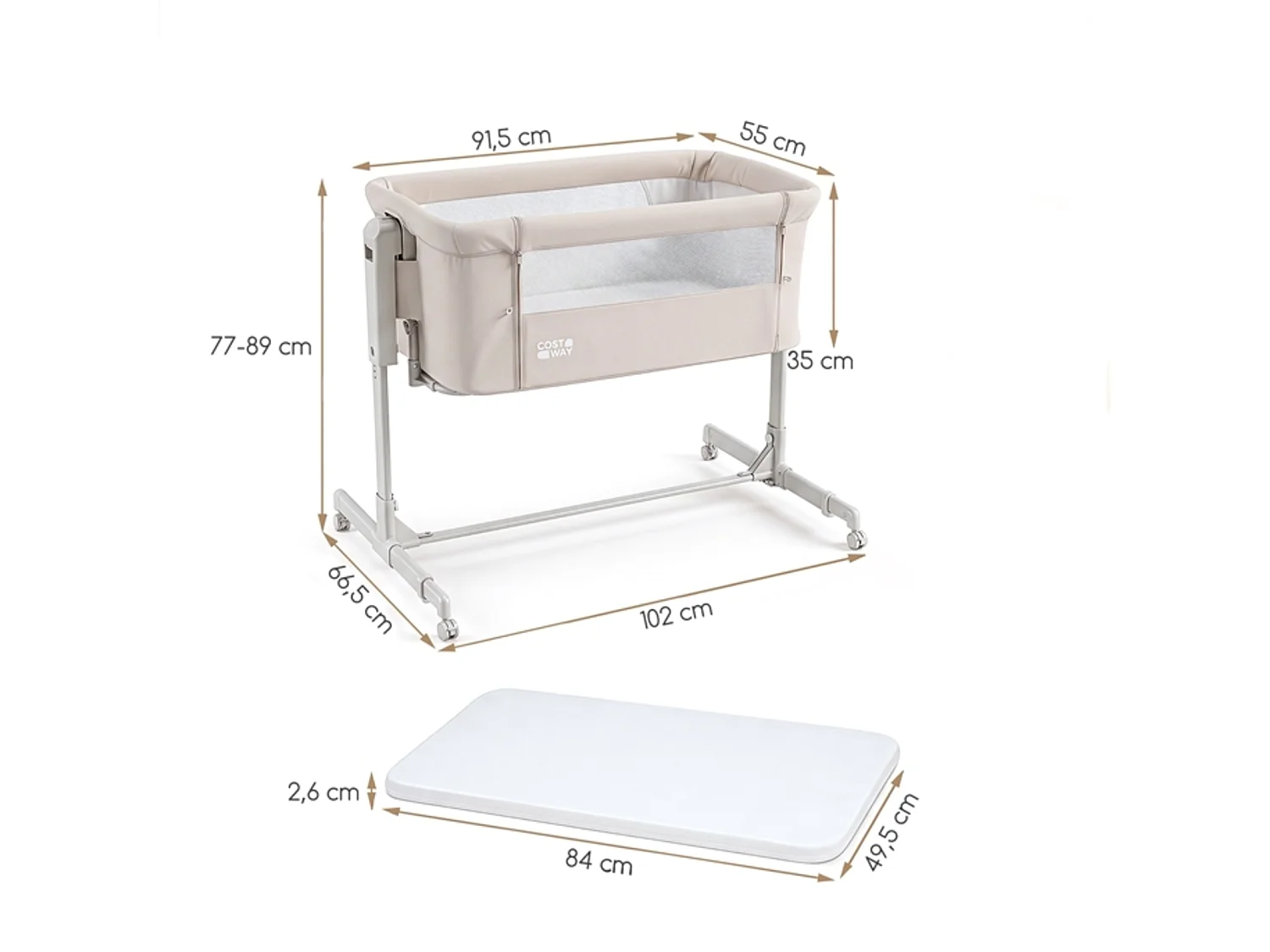 Anstellbett auf Rollen für Säuglinge – Babybett