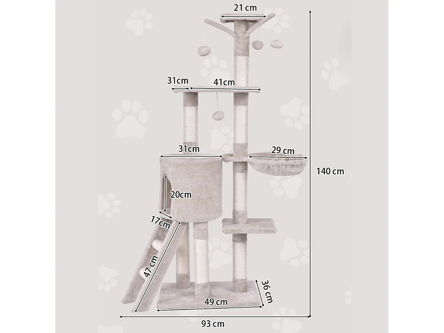 Mehrstöckiger Kratzbaum für Katzen mit Leiter und Häuschen