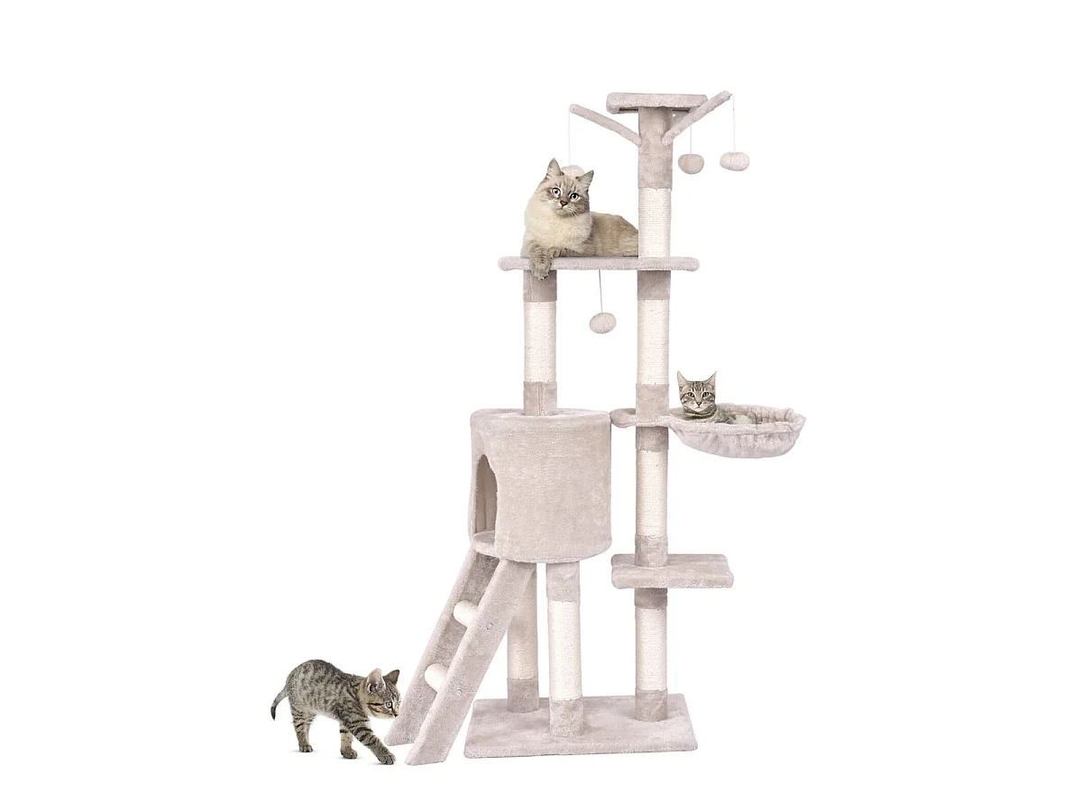 Mehrstöckiger Kratzbaum für Katzen mit Leiter und Häuschen