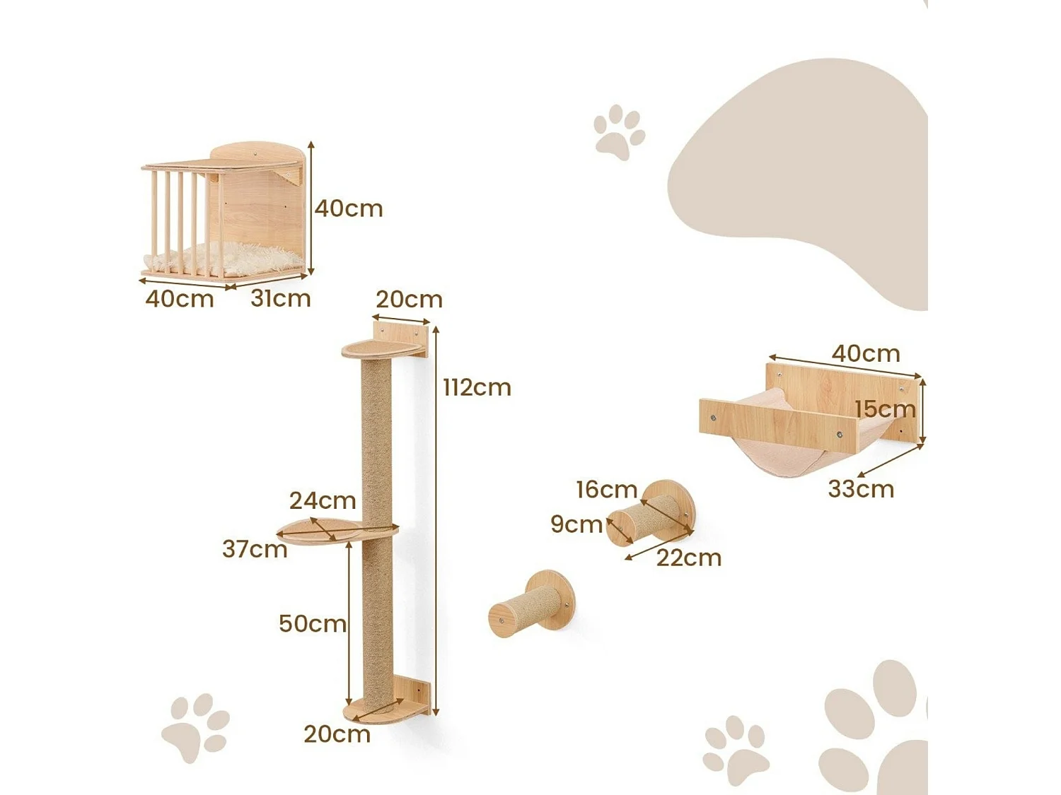 Katzenkletterturm-Set zur Wandbefestigung