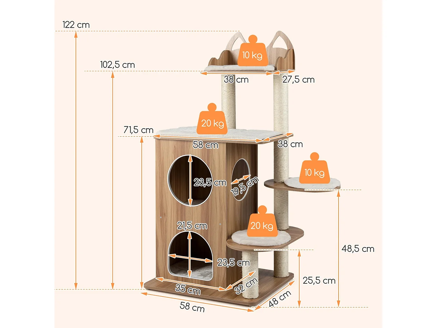 Holzkratzbaum mit 2-stöckiger Höhle und Plattformen