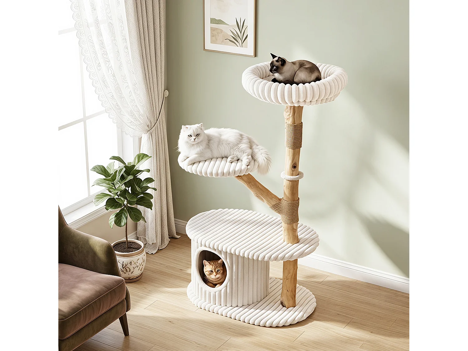 Kattklösare med hus och plattformar – Kattstuga