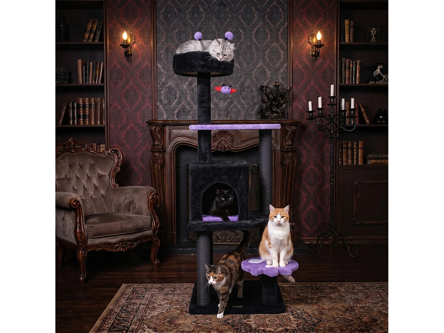 Kattklösbräda med sovplats i Halloween-stil – en grotta för katten