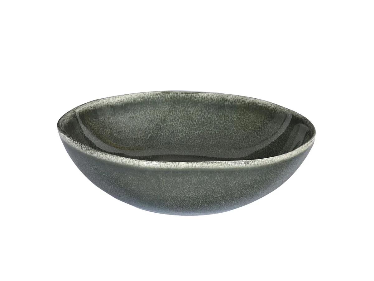 Set de 6 assiettes creuses en céramique au grés du temps vert (Ø18,7cm) - MAKA