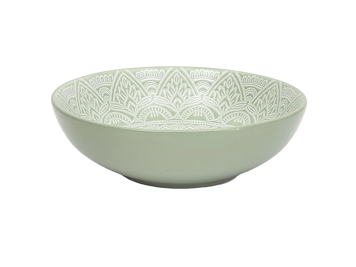 Set de 6 assiettes creuses en céramique verte motif mandala (Ø18,5 cm) - AKKA