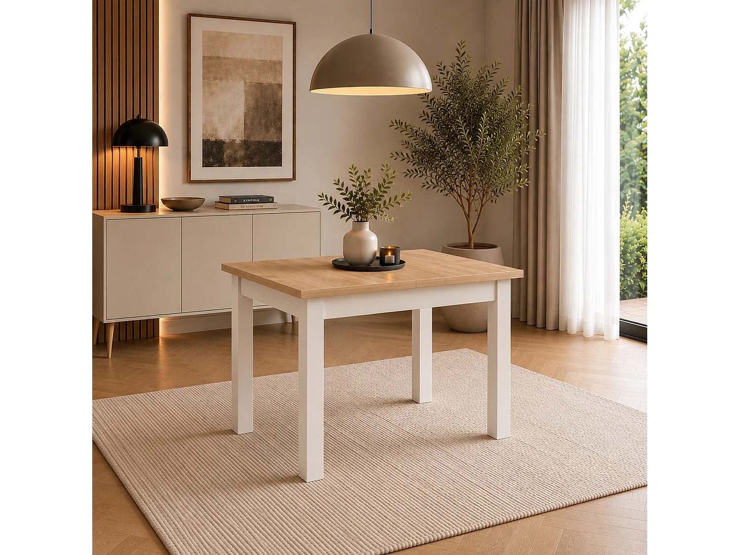 Impact Furniture Ramen Plus Mini Extendable Dining Table 100-140cm Cashmere Beige and Light Oak Effect