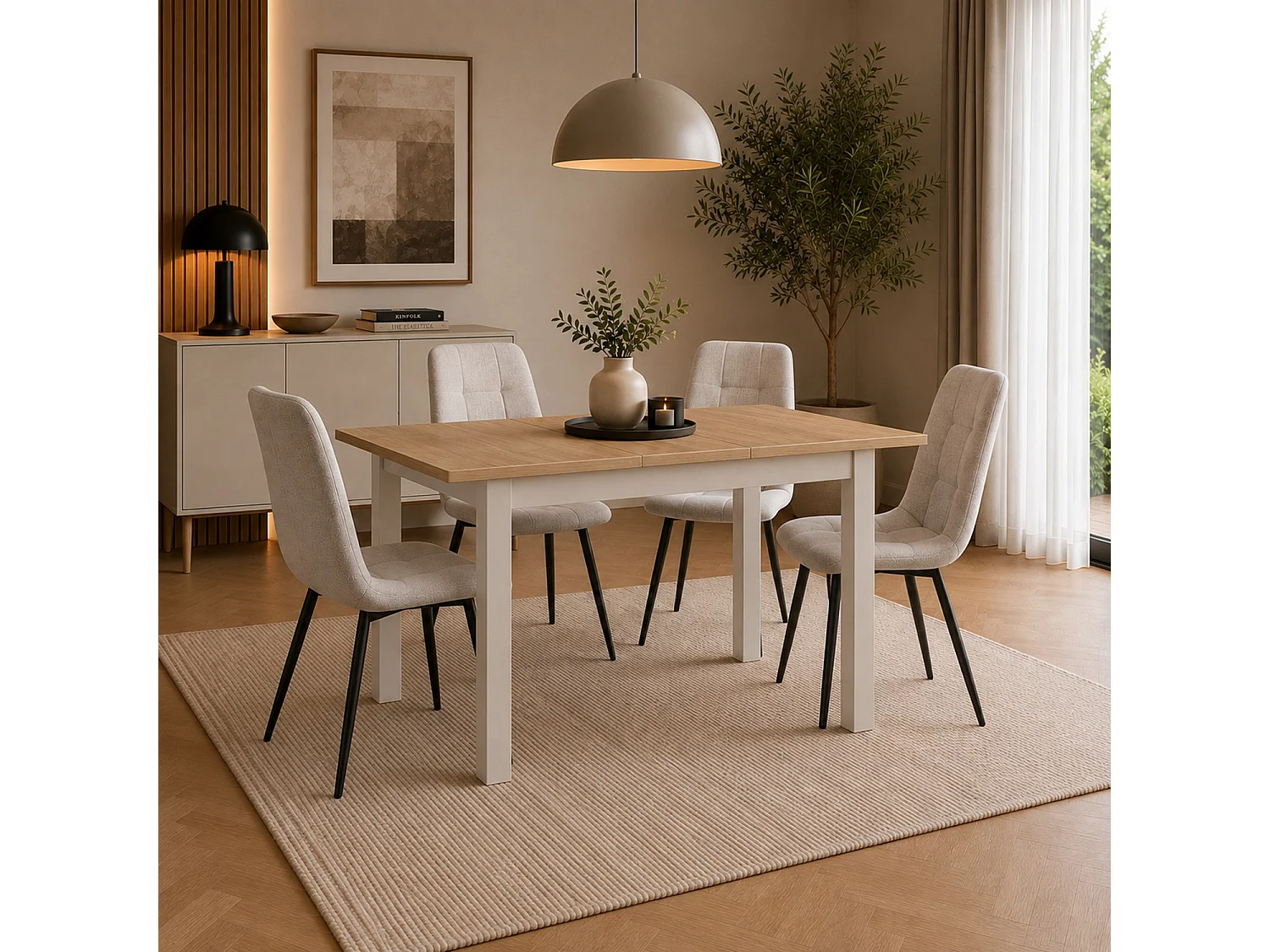 Impact Furniture Ramen Plus Mini Extendable Dining Table 100-140cm Cashmere Beige and Light Oak Effect