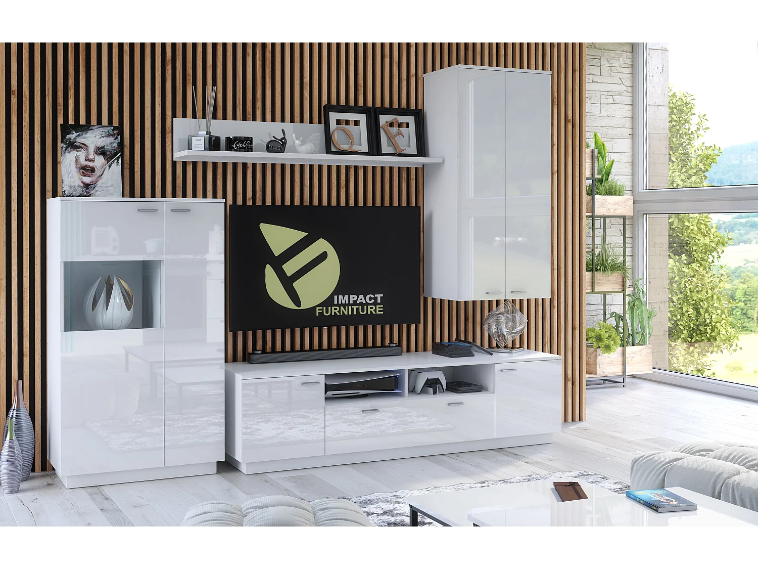 Sol 167cm White High Gloss TV Unit with Drawer, 2 Doors and Open Shelves for up to 65-inch TVs