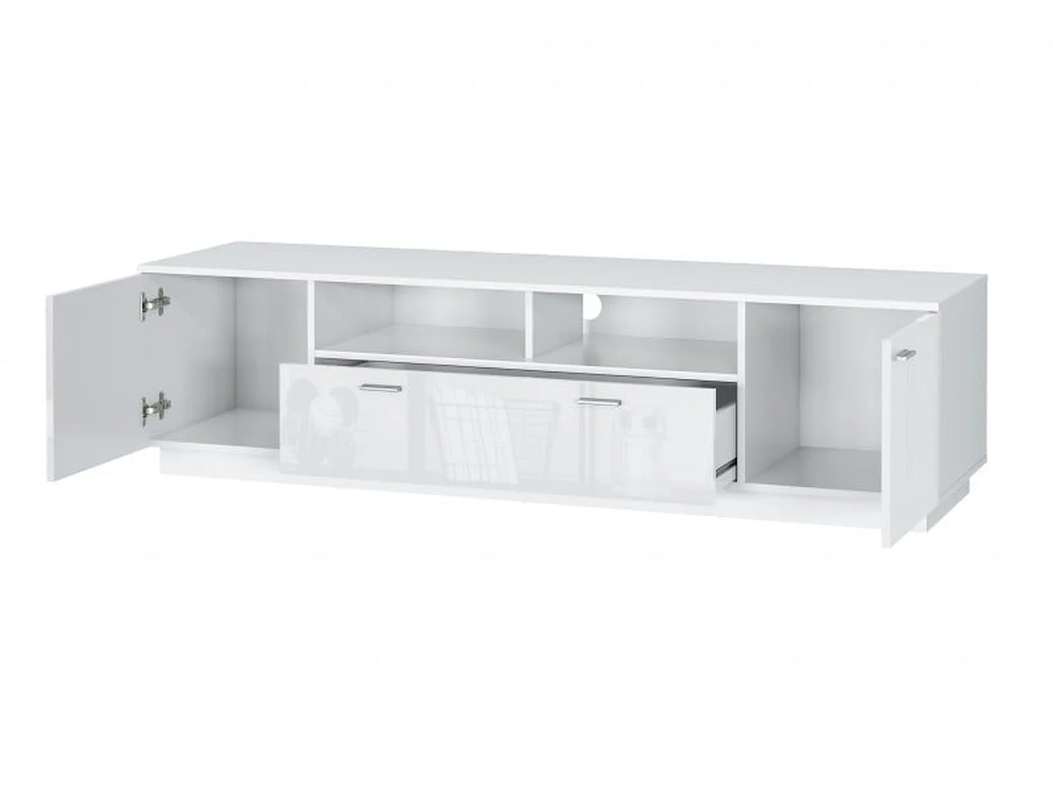 Sol 167cm White High Gloss TV Unit with Drawer, 2 Doors and Open Shelves for up to 65-inch TVs