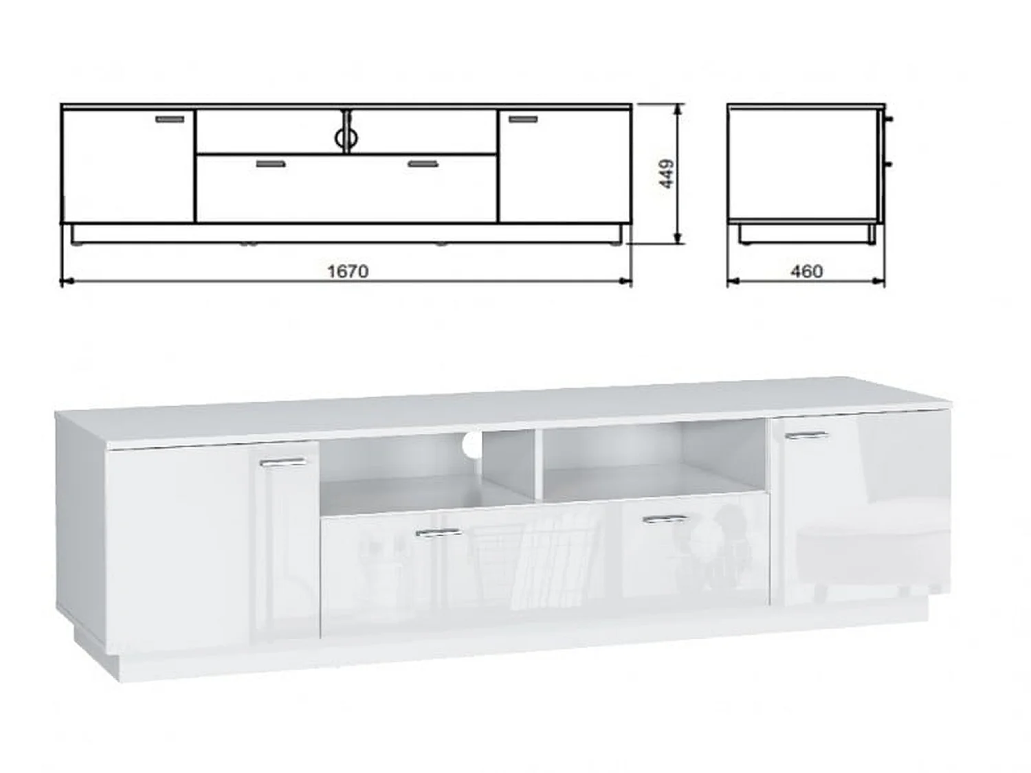 Sol 167cm White High Gloss TV Unit with Drawer, 2 Doors and Open Shelves for up to 65-inch TVs