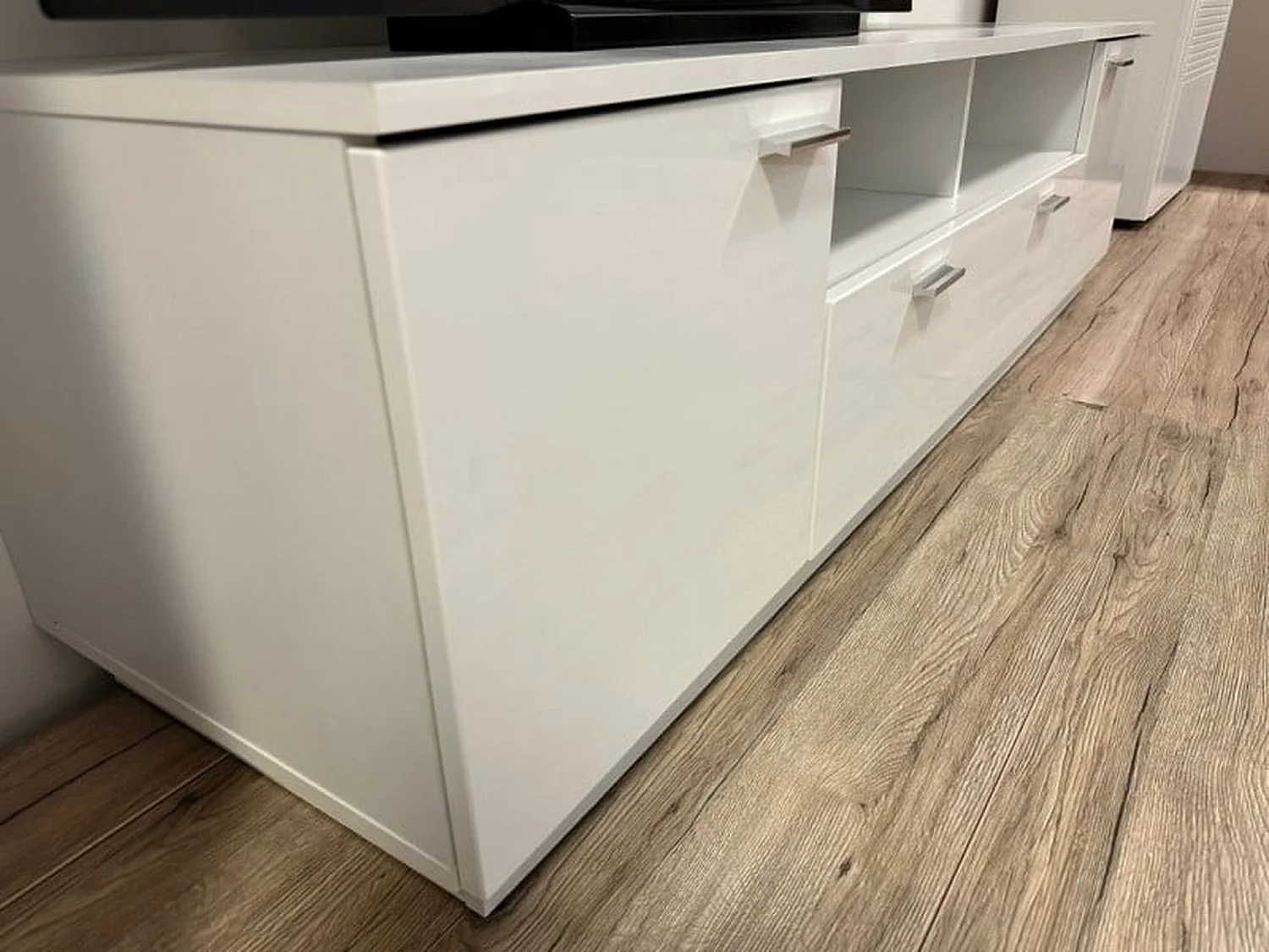 Sol 167cm White High Gloss TV Unit with Drawer, 2 Doors and Open Shelves for up to 65-inch TVs