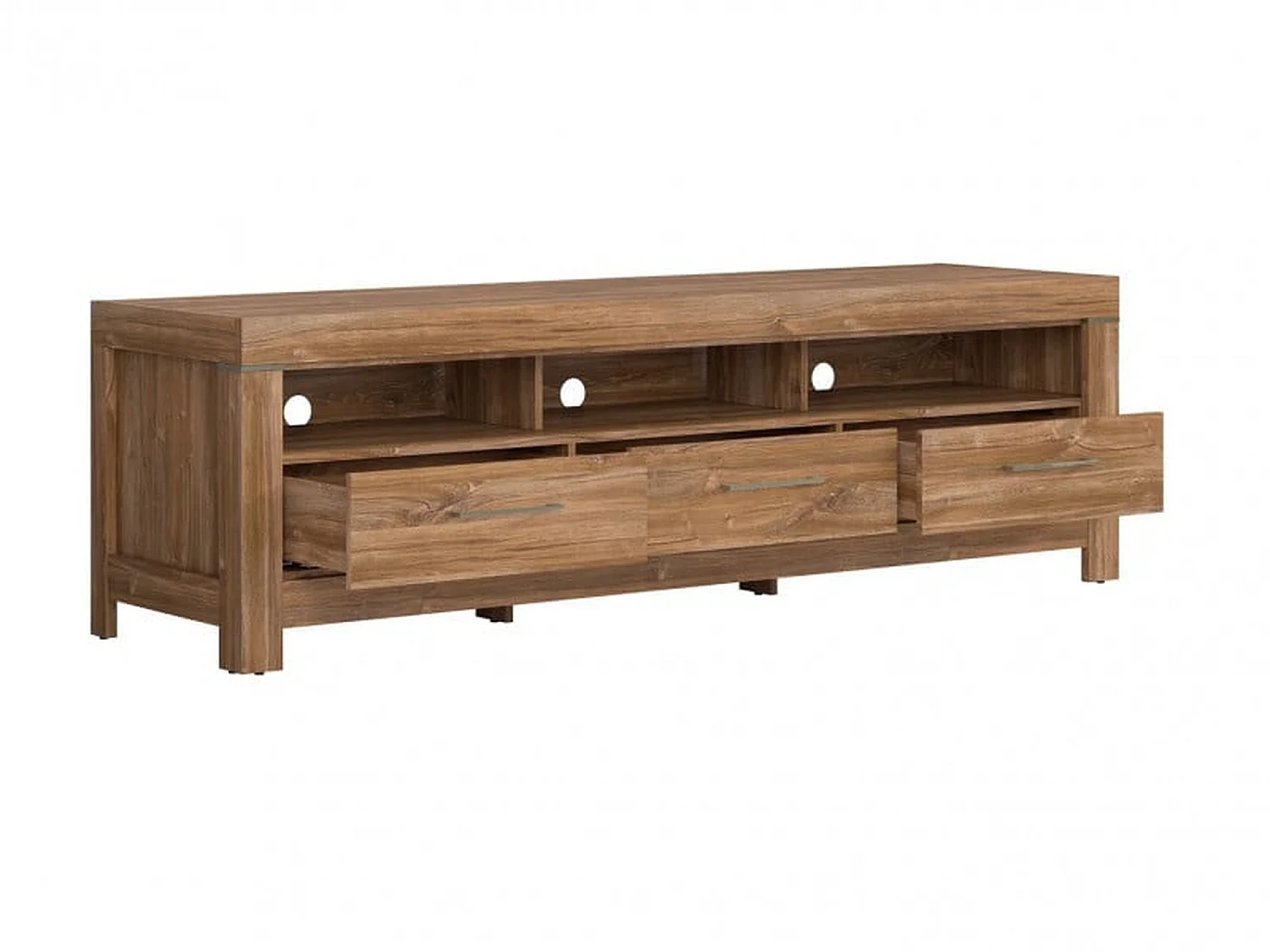 Gent 200 cm Oak Effect Wide TV Unit with LED Lighting, 3 Soft-Close Drawers & Open Shelves Fits 55–75 inch TVs