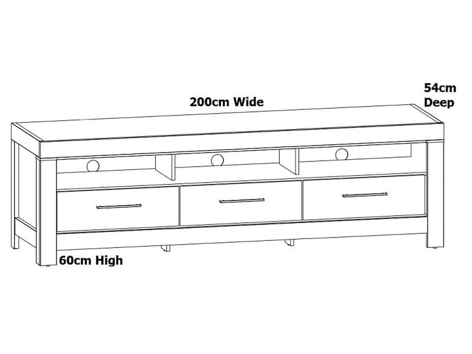 Gent 200 cm Oak Effect Wide TV Unit with LED Lighting, 3 Soft-Close Drawers & Open Shelves Fits 55–75 inch TVs