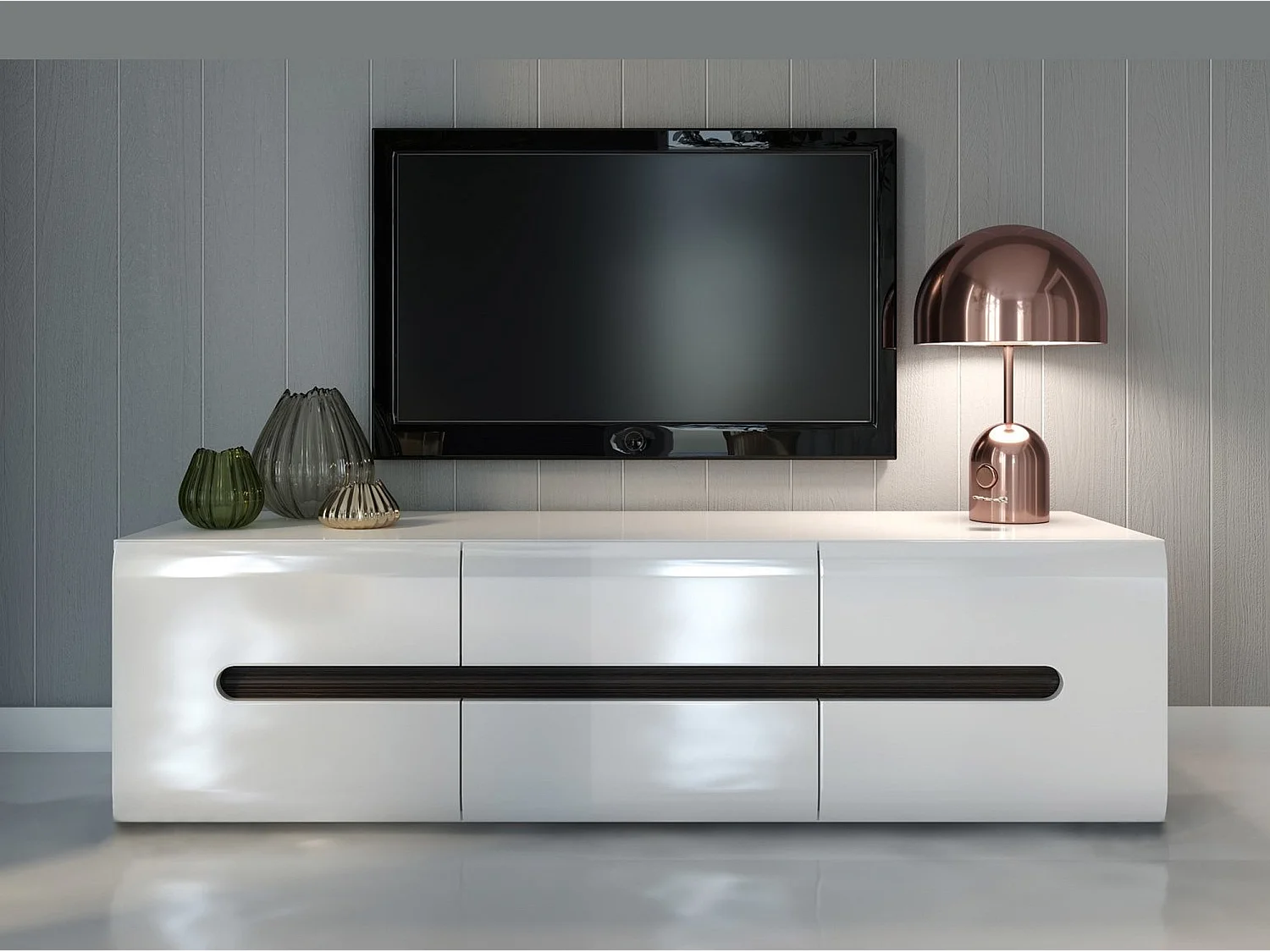 Azteca 150cm White Gloss TV Stand with Soft-Close Drawers and Doors, Fits up to 60in TV