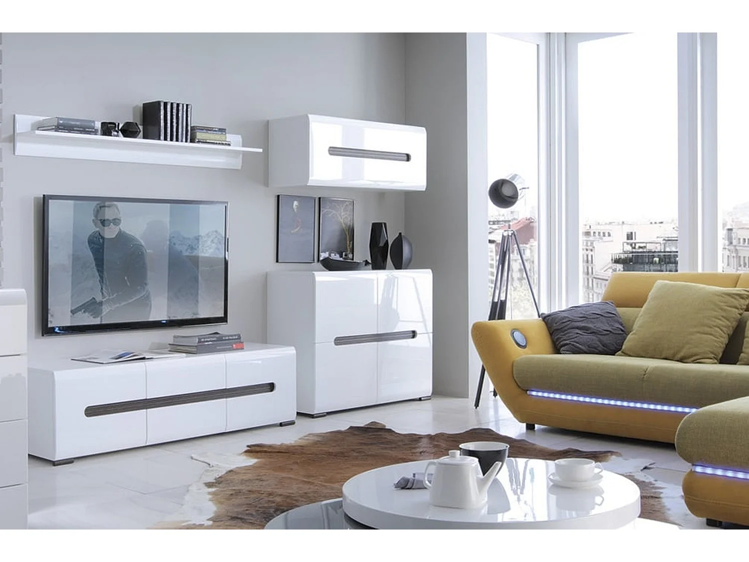 Azteca 150cm White Gloss TV Stand with Soft-Close Drawers and Doors, Fits up to 60in TV