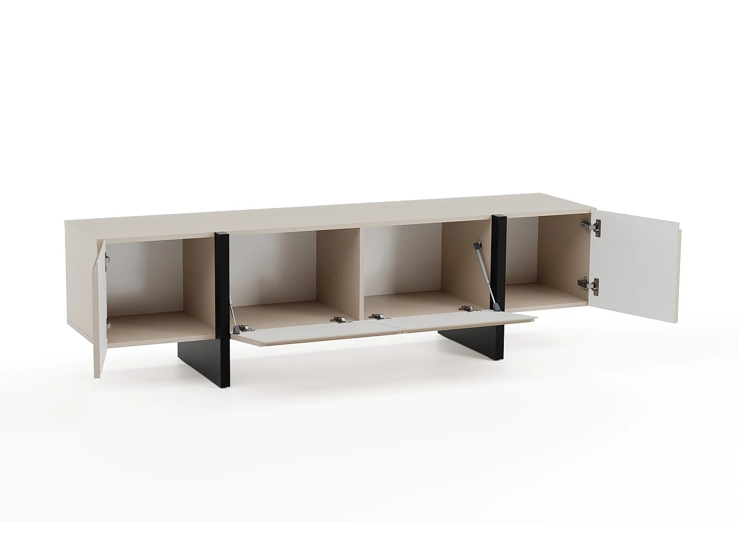 Lowboard Cashmere Beige Black TV Cabinet Entertainment Unit 160cm Stand Handleless Modern Kiznie