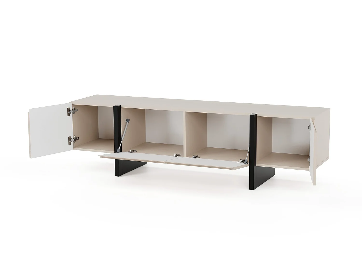 Lowboard Cashmere Beige Black TV Cabinet Entertainment Unit 160cm Stand Handleless Modern Kiznie