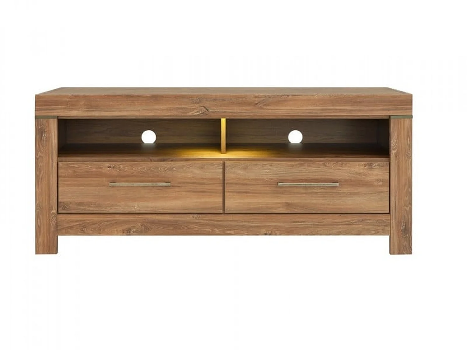 Small TV Unit with Drawer Modern Media Cabinet 139cm Short TV Entertainment Stand LED Medium Oak - Gent