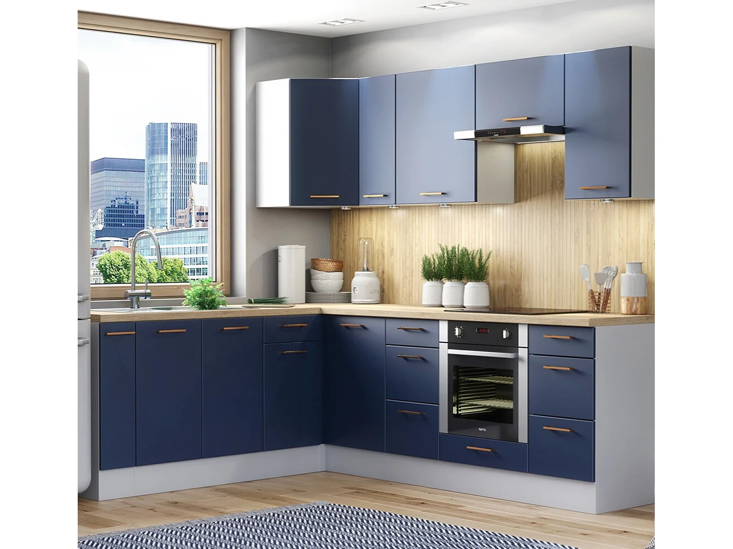 Kitchen Corner Cabinet Wall Unit 600mm Complete Cupboard Dark Navy Blue L Shaped Nora