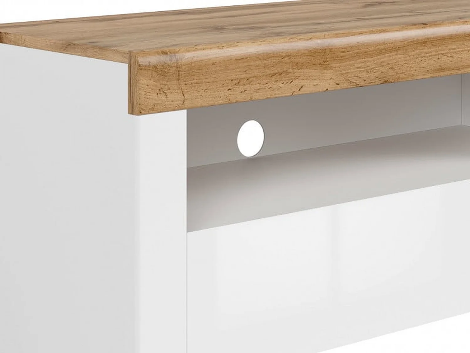 Holten Small TV Cabinet White Gloss & Oak Effect 1 Drawer Fits up to 43-inch TV