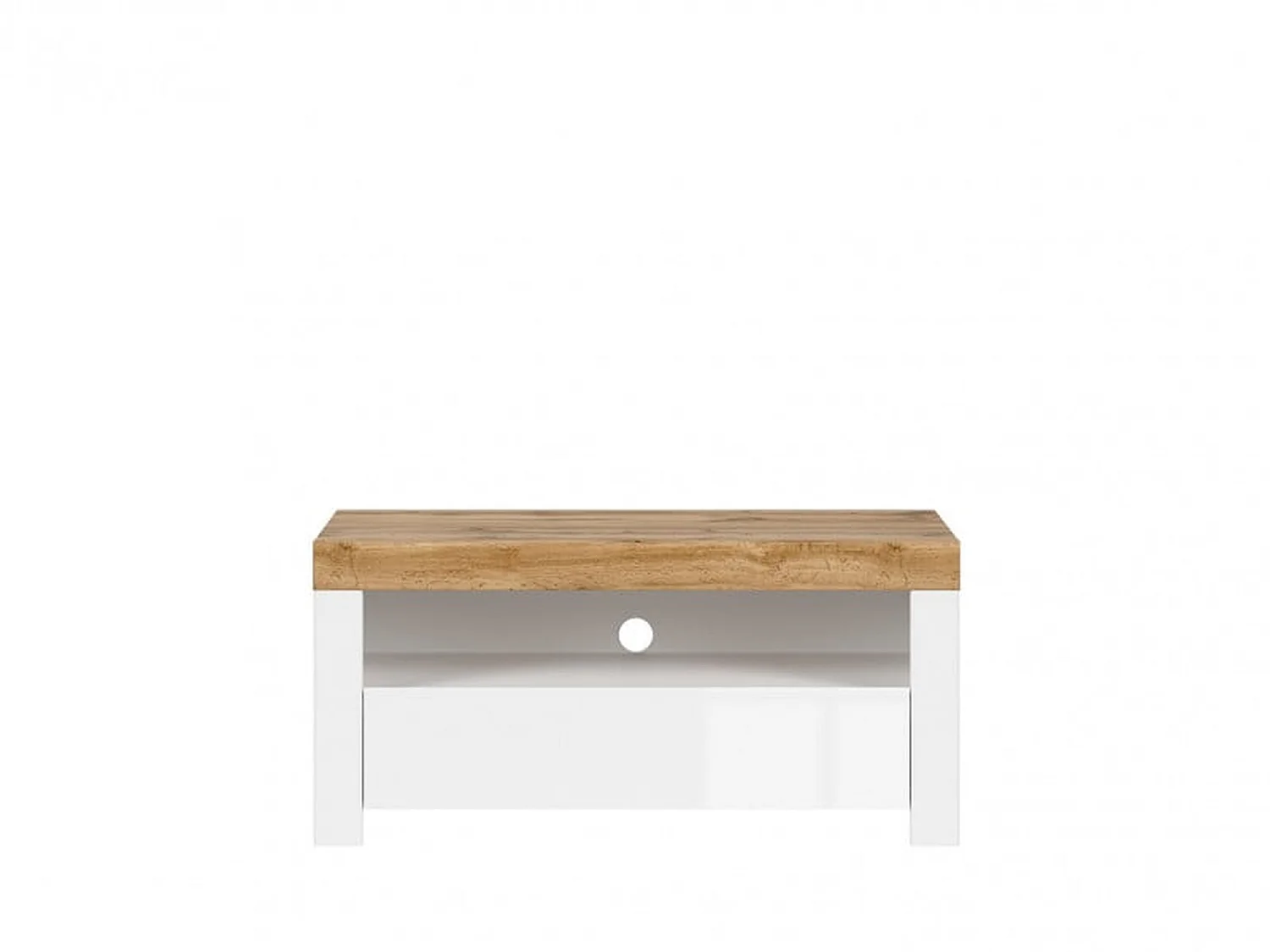 Holten Small TV Cabinet White Gloss & Oak Effect 1 Drawer Fits up to 43-inch TV