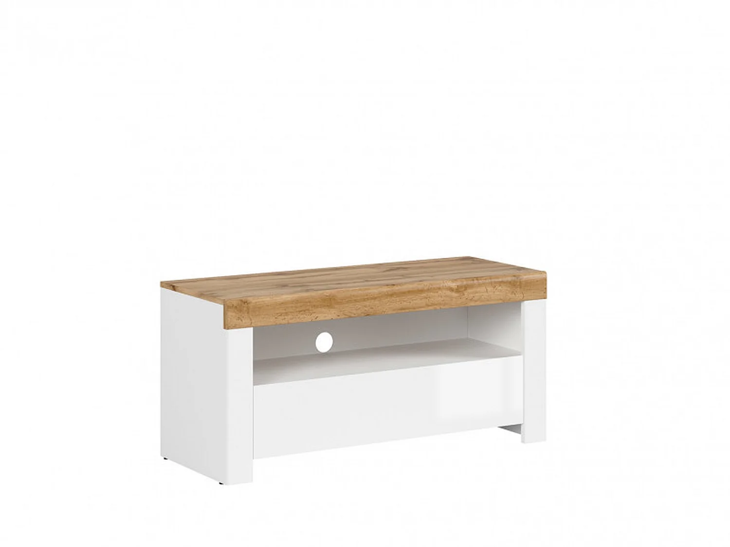 Holten Small TV Cabinet White Gloss & Oak Effect 1 Drawer Fits up to 43-inch TV