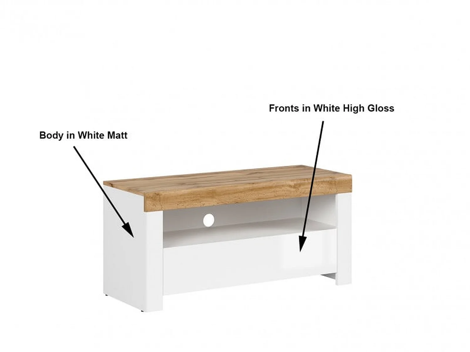 Holten Small TV Cabinet White Gloss & Oak Effect 1 Drawer Fits up to 43-inch TV