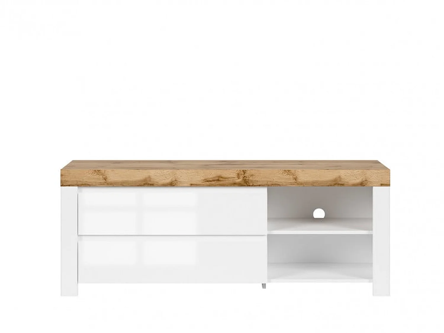 Holten 156cm TV Cabinet — 2-Drawer Media Unit in White Gloss & Oak Effect