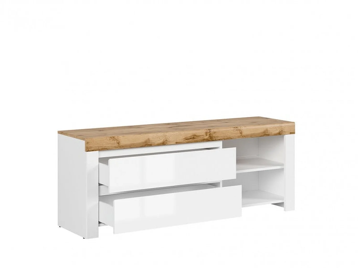 Holten 156cm TV Cabinet — 2-Drawer Media Unit in White Gloss & Oak Effect