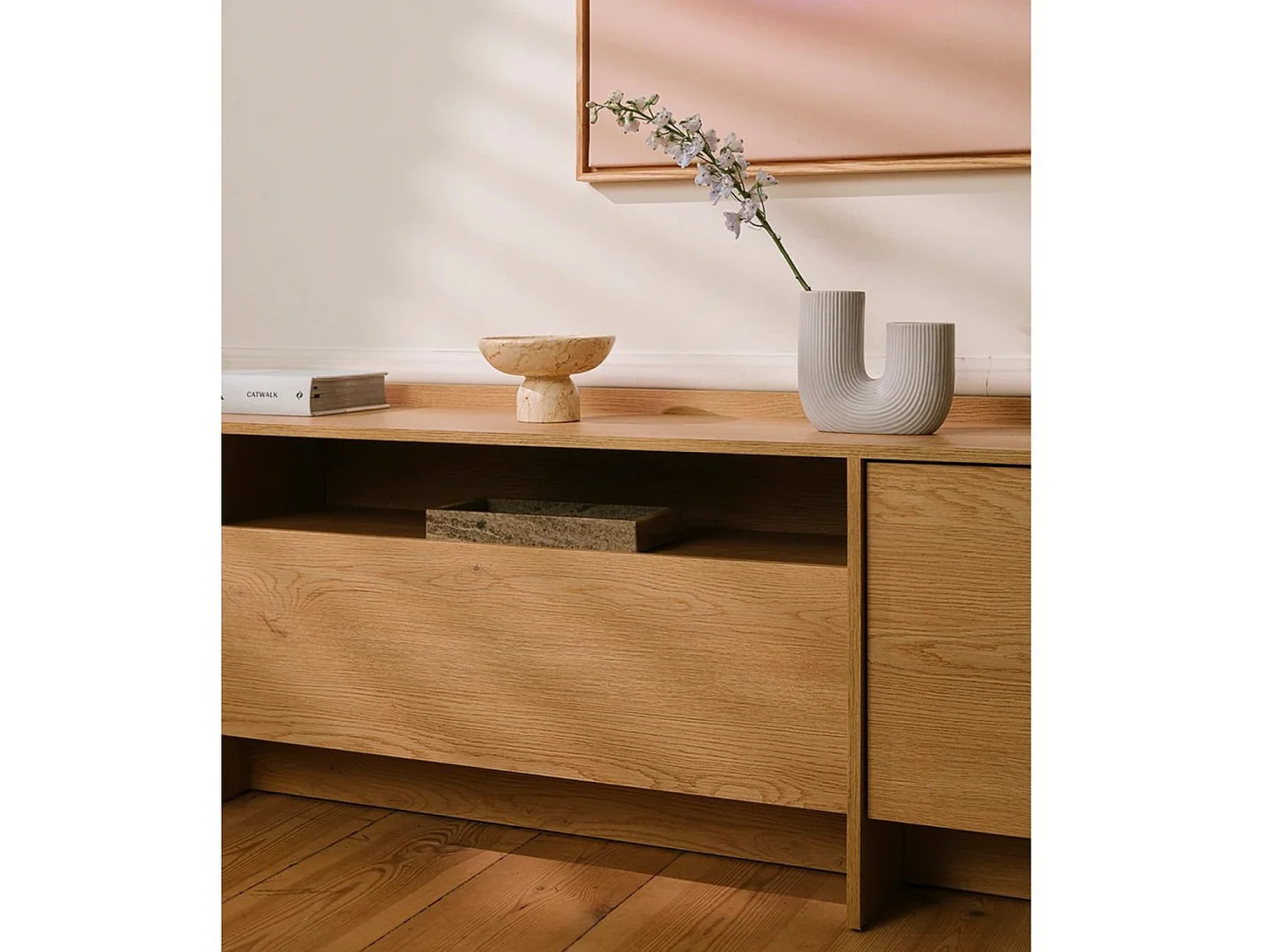 Japandi TV Unit 197cm Cremona White Washed Oak 3-Door Lowboard for up to 80-inch TV