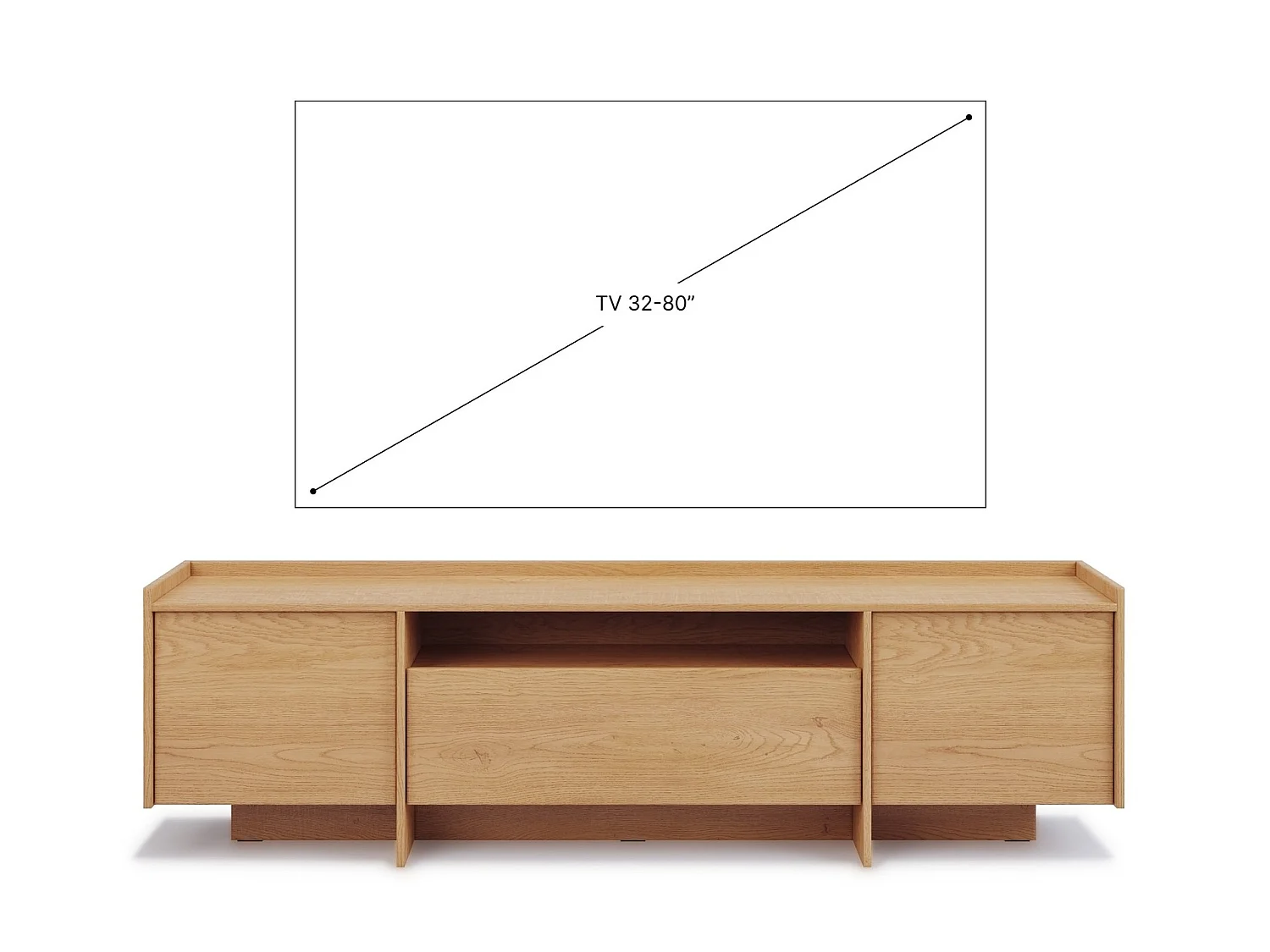 Japandi TV Unit 197cm Cremona White Washed Oak 3-Door Lowboard for up to 80-inch TV