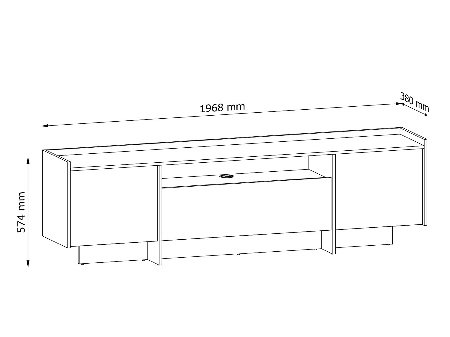 Japandi TV Unit 197cm Cremona White Washed Oak 3-Door Lowboard for up to 80-inch TV