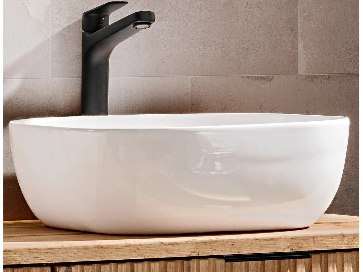 Bathroom Countertop Basin Oval Sit On Sink White Ceramic 455mm 45.5cm Modern Hapi