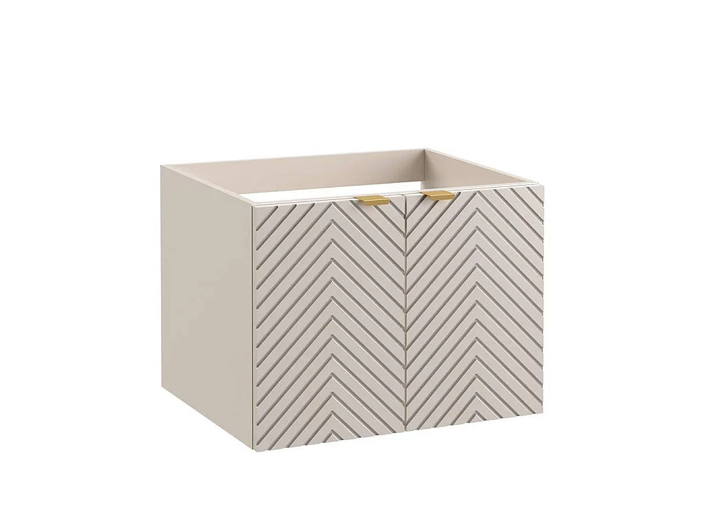 Beige Vanity Unit with Worktop 600mm White Countertop Wall Hung Bathroom Cabinet Fluted Cashmere Cara