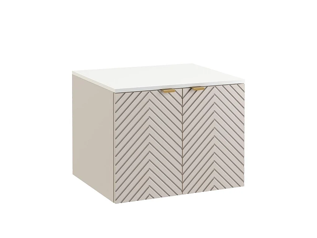 Beige Vanity Unit with Worktop 600mm White Countertop Wall Hung Bathroom Cabinet Fluted Cashmere Cara