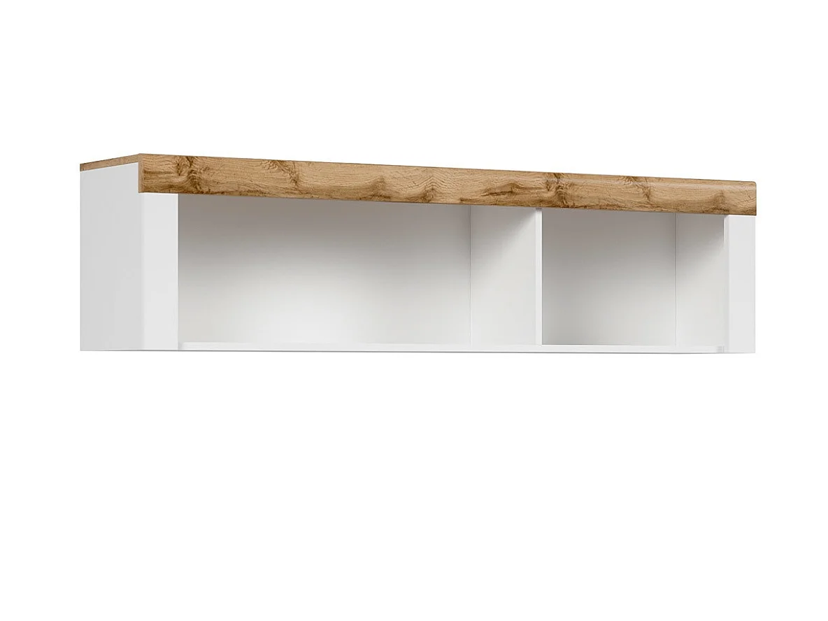 Wall Shelf Cabinet Display Storage Open Panel Unit White Gloss Oak Effect Holten