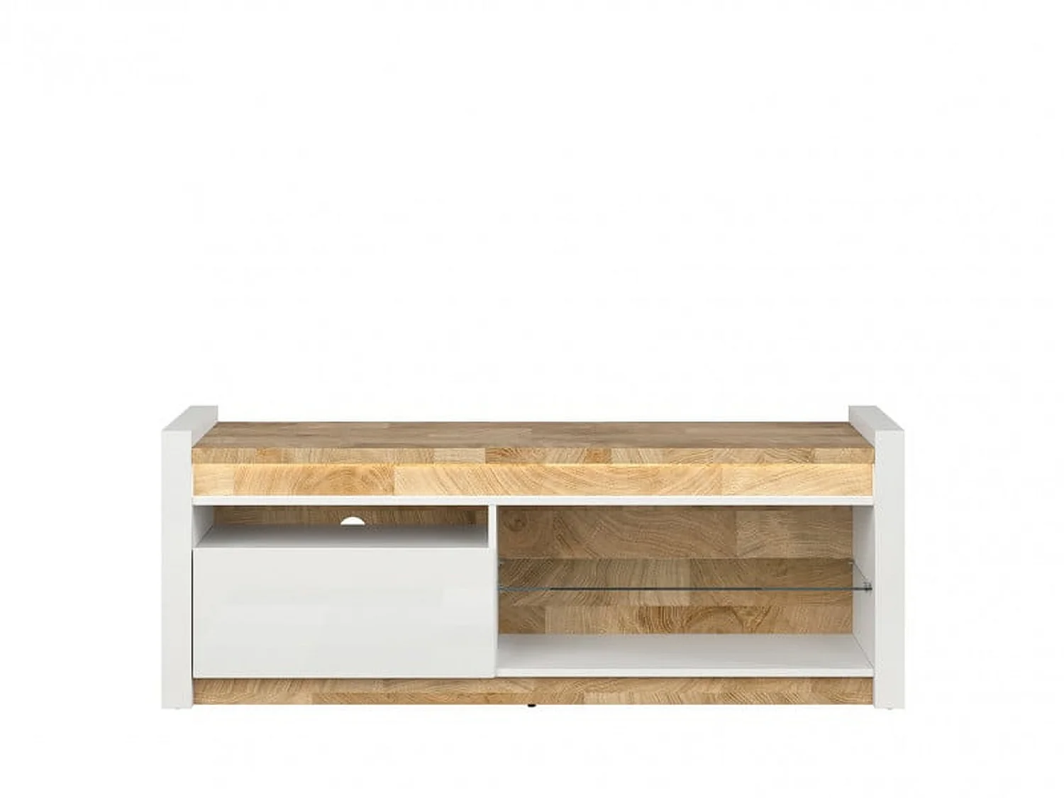Alameda TV Unit White High Gloss Oak Effect LED Soft-Close Drawer